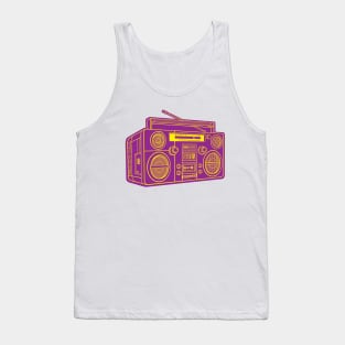 Boombox (Yellow Lines + Violet Drop Shadow) Analog / Music Tank Top